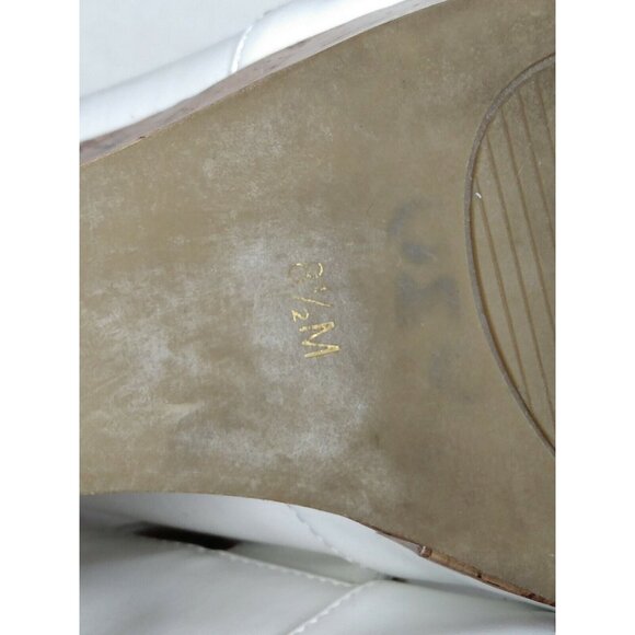 G by Guess Women's White Faux Leather 5" Cork Wedge Heel Strappy Sandal 8.5 M - Picture 8 of 12